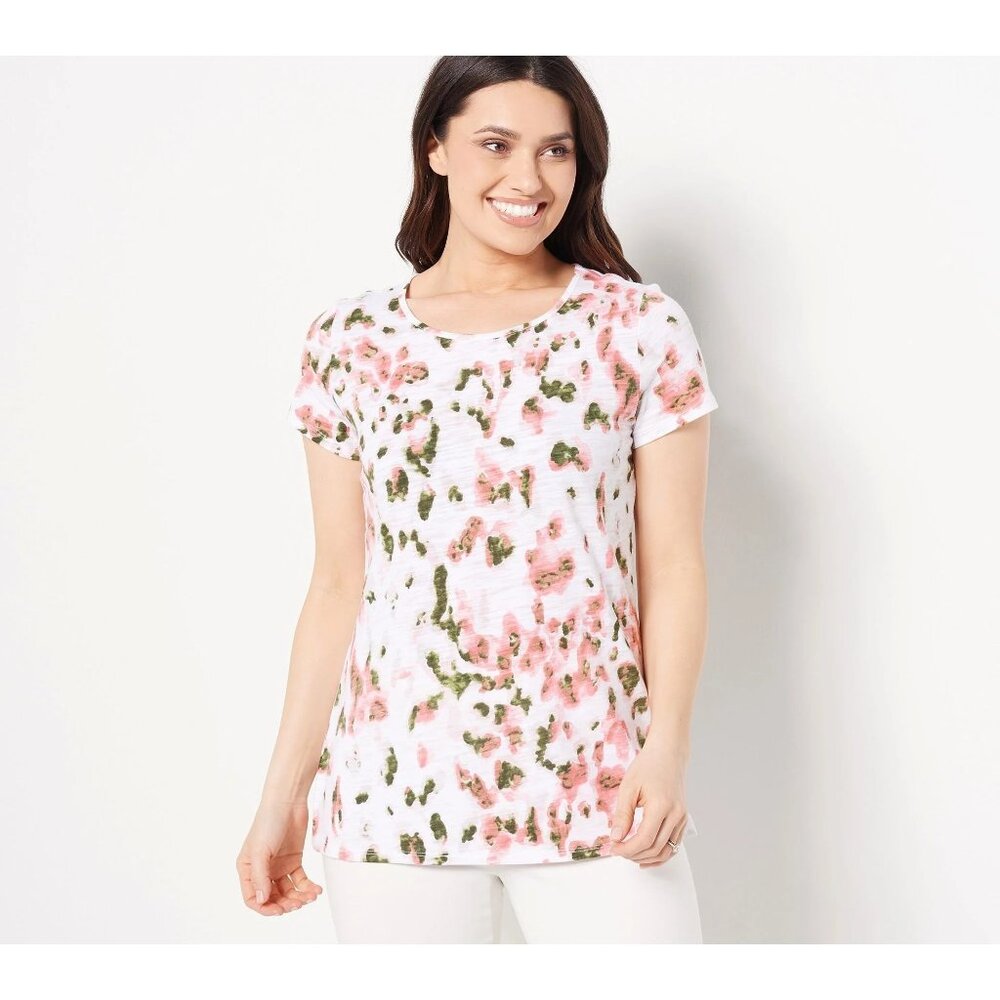 Belle by Kim Gravel Slub Knit Safari Short Sleeve T Shirt Women XXS Flamingo NEW